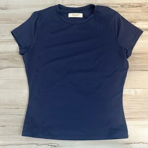 Qinsen Short Sleeve Tee Double Lined Size Large Slim Fit Navy
